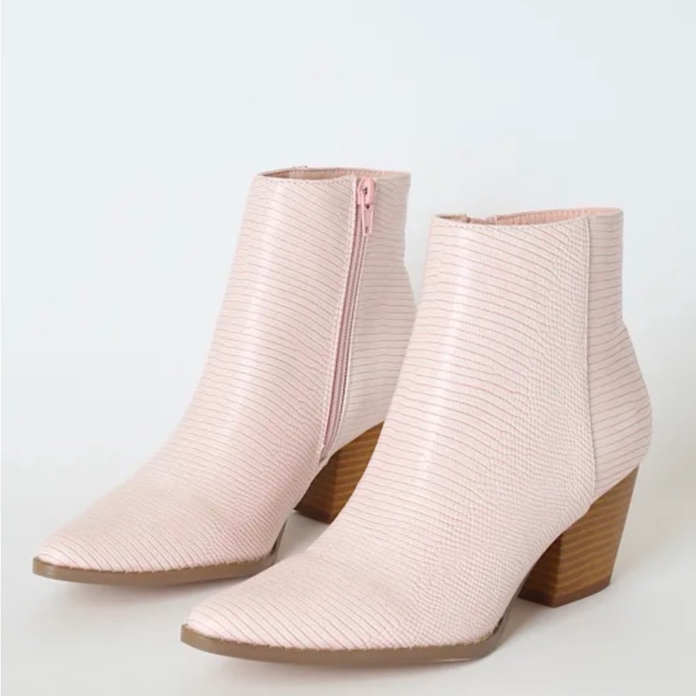 Lulus x Matisse Spirit Light Pink Snake Ankle Boots